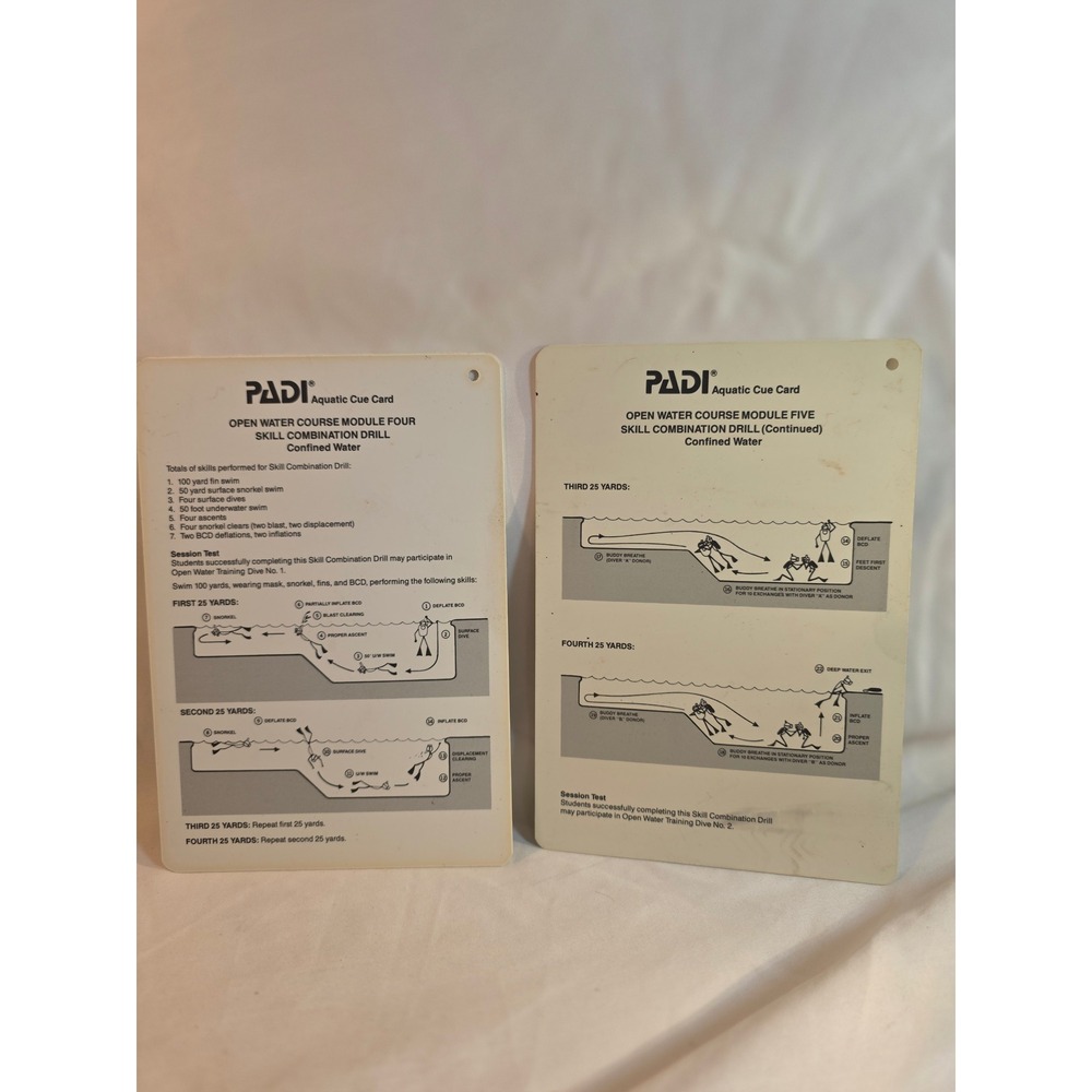 PADI Aquatic Cue Cards Scuba Diving Open Water Course Slates 1987 Plastic 2pc